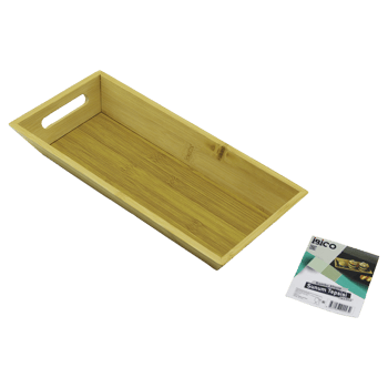 İ22-243 ( Dikdörtgen=16x35cm ) ( Derin=4.5cm ) ( Ahşap Bambu ) Sunum Tepsisi ( Çift Oyma Kulplu )