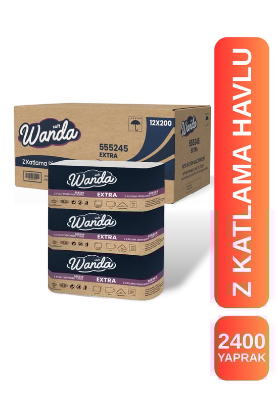 Wanda Soft  Z Katlama Kağıt Havlu Extra 21x21 cm | 12'Li x 200 | Dayanıklı & Dispenser Uyumlu