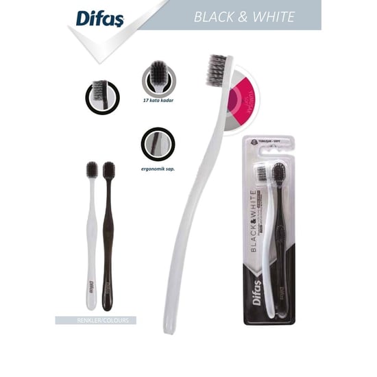 Difaş 2 Li Diş Fırçası Black & White Yumuşak ( Soft )