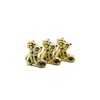 İ12-143 ( Çift Kedi & Orta ) ( Gold & Seramik ) Biblo & Dekoratif Süs Eşyası