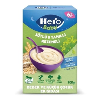 Hero Baby Gece Sütlü Rezeneli 8 Tahıllı Kaşık Maması 200 Gr
