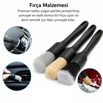 İ21-140 ( 3pcs ) Oto Araç İçi & Dışı Bakım Fırça Seti & Çok Amaçlı ( 3 Farklı Sertlikle Kıl Tipi )
