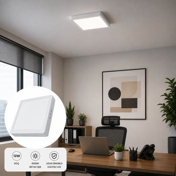 Ack Ap04-01230 12w Kare Sıva Üstü Led Panel 6500k Beyaz Işık Tavan Armatürü