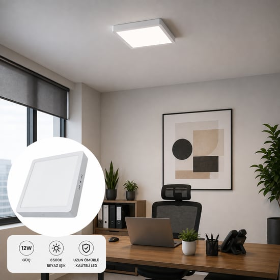 Ack Ap04-01230 12w Kare Sıva Üstü Led Panel 6500k Beyaz Işık Tavan Armatürü