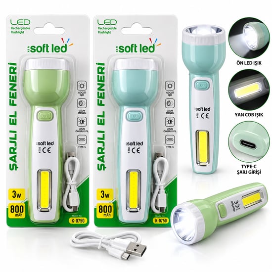 İnura Global Softled Şarjlı El Feneri 2 W Led ve 1 W Cob Led K-0750