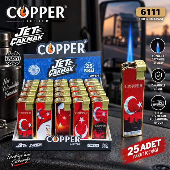 Hagiki Türk Bayraklı Jet Çakmak Rüzgar Alevli Copper