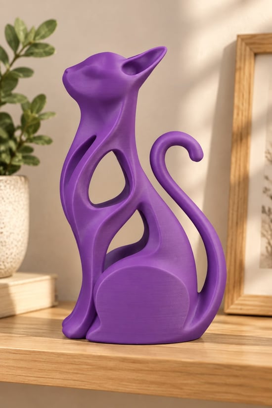 Modern Kedi Figürlü Dekoratif Biblo Mor