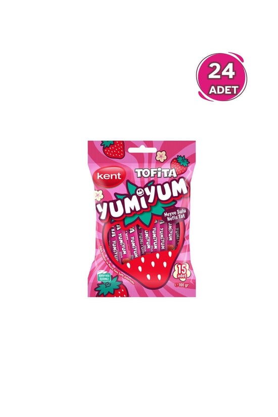 Kent Tofita Yumiyum Çilek Aromalı Şeker 100 G - 24 Adet