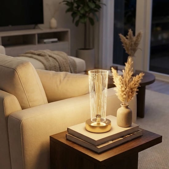 Buffer® Silindirik Kristal Nokta Model Led Masa Lambası – Gold Tabanlı, Dokunmatik, 3 Renk İşık Modl