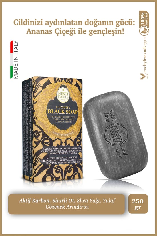 Luxury Black Katı Sabun 250gr | Canlandırıcı ve Sıkılaştırıcı | Aktif Karbon, Shea Yağı