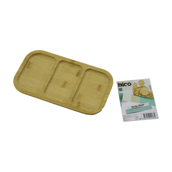 İ22-183 ( Dikdörtgen ) ( 3 Bölmeli=2+1 ) Ahşap Bambu Servis Sunum Tepsi & Tahtası ( 25 X 14 X 1.4cm )