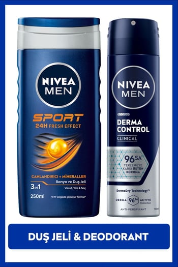 Men Erkek Sprey Deodorant Derma Control Clinical 150ml ve Sport Duş Jeli 250ml, Bakım Seti