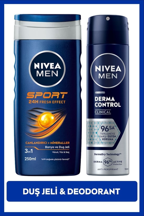 Men Erkek Sprey Deodorant Derma Control Clinical 150ml ve Sport Duş Jeli 250ml, Bakım Seti