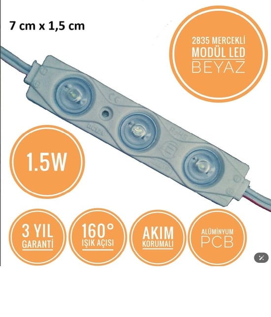 Erbay Elektrik 1,5 Watt Mercekli Modül Led Takoz Led-Beyaz Işık Tabela Ledi