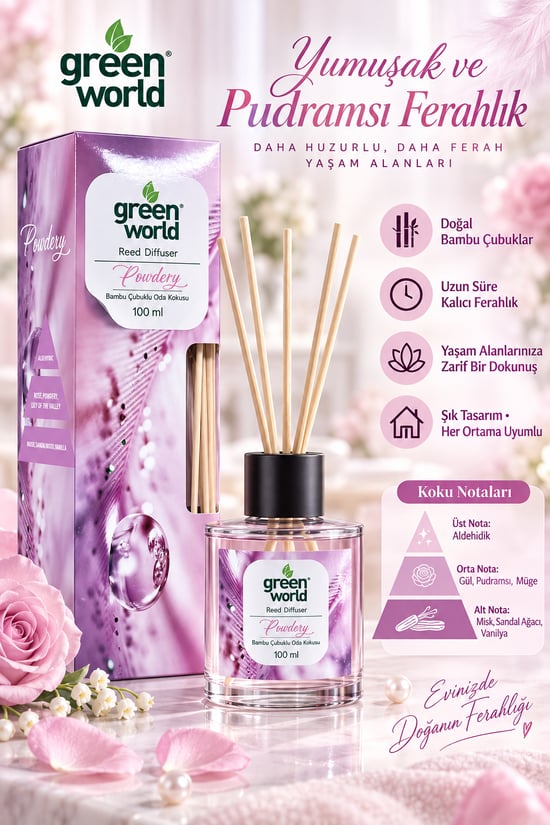 Green World Powdery Bambu Çubuklu Oda Kokusu 100 Ml