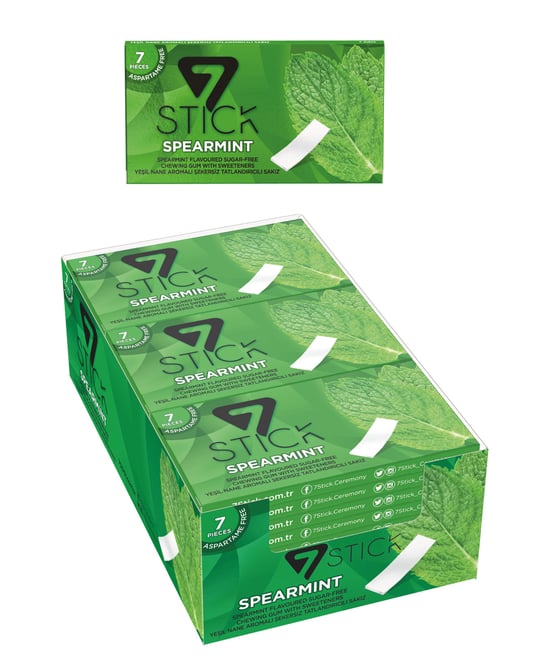 7 STICK Yeşil Nane Aromalı Şekersiz Sakız 14,5 gr X 24'lü Paket