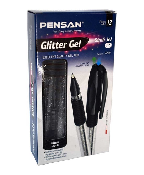 Pensan Siyah Tükenmez Kalem Glitter Simli Jel 1.0 Mm 12'li Paket