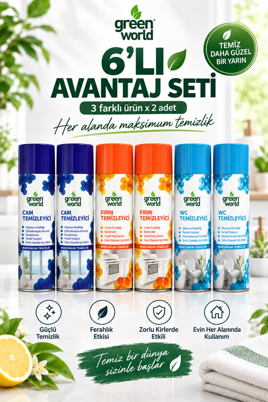 6’lı Avantaj Temizlik Seti – 2 Fırın + 2 Cam + 2 Wc Temizleyici Köpük Sprey