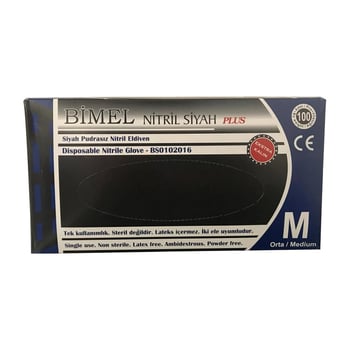 Bimel Pudrasız Nitril Plus Eldiven M Beden Siyah 100'lü