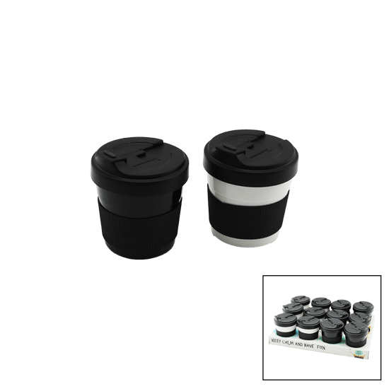 Qlux L-00985 ( No-1 ) ( 400ml ) Cozy Kahve Bardak ( Plastik ) ( Yudumlama Ağızlıklı Kapak ) ( Silikon Kaplama Göbek )