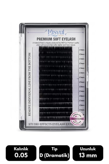 Misyul 0.05d Dramatik Kıvrım 13 Mm Soft Eyelash Doğal İpek Kirpik 16'lı