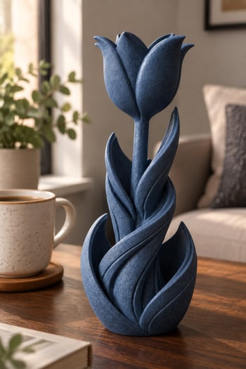 Spiral Lale Çiçeği Figürlü Dekoratif Biblo Lacivert