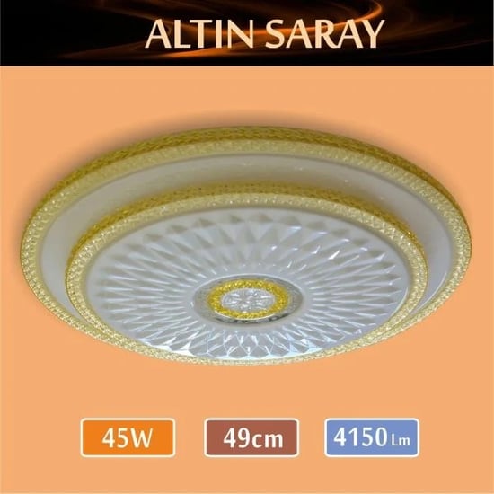 Erbay Sıva Üstü Led Panel Yuvarlak 45 Watt-Altın Saray Desenli-Beyaz-Günışığı