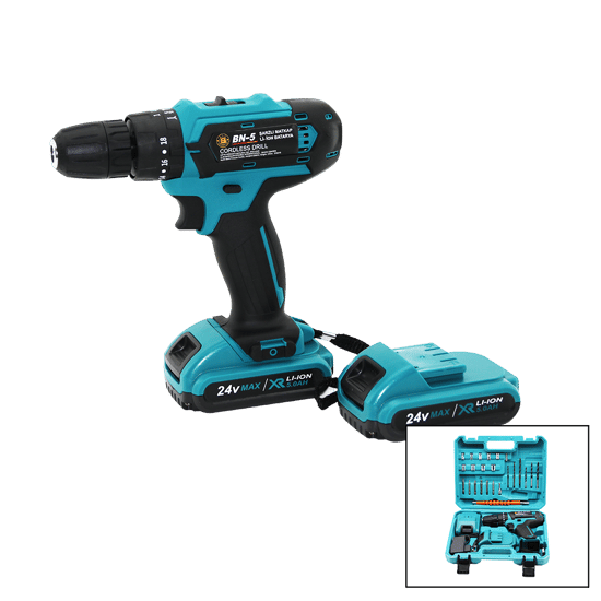 (banco-100) (mavi) (1250 Rpm) Bn-5 F-136 (cordless Drill Full) (şarjlı=24v=5.0ah & 2 Batarya) Matkap Seti Çantalı