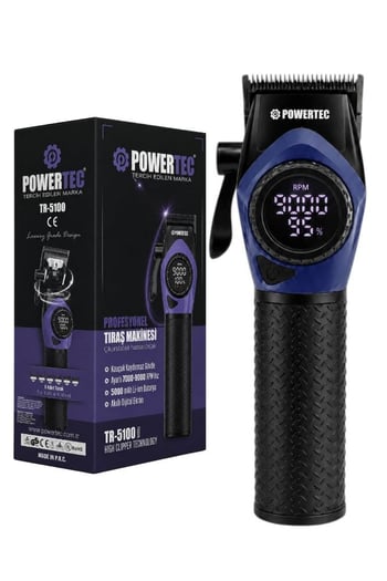 Powertec Tr-5100 Göstergeli Ayarlanabilir 9000 Rpm Hız Kaydırmaz Gövdeli Tıraş Makinesi Mavi