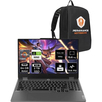 Lenovo Loq Ryzen 5 7235hs Rtx 3050 Gaming Laptop 64gb Ram 2tb Ssd 15.6" Fhd 144hz Freedos + Per4 Çan