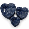 İ12-093 (3pcs) (kalp) (çizgili Mix Renkli & Kabartma Desen) Karton Hediye Kutusu (kurdelalı) (22x20-19x17-16x14cm)