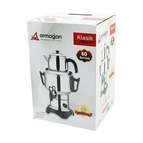 Armağan Aks-1004 ( 6lt & Tek Musluk ) (klasik Çay Seti=demlik & Su Kazanı) Elektrikli Semaver (60 Bardak) (1500w) (gizli Rezistans)