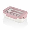 Qlux L-00995 Boutique Beslenme Kabı (renkli Pls.)(2 Bölme) (1100ml)(pls.çatal-kaşık) (s.contalı & Şeffaf Kaşıklıklı Kapak)