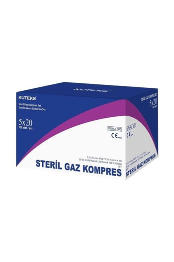Kuteks Steril Gaz Kompres 7,5cm X 7,5cm 4 Kat (5x20 Adet) 100lü