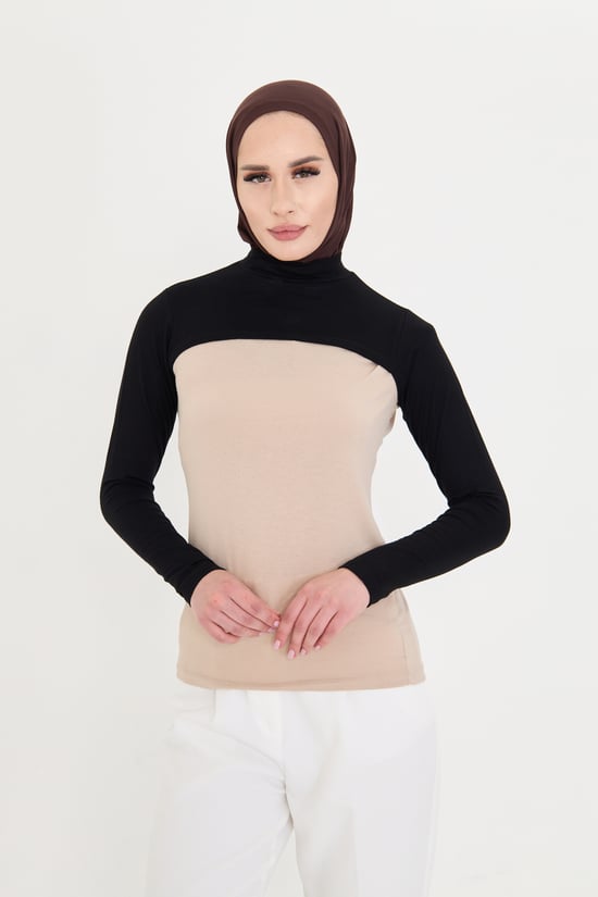 Hürrem Bone Siyah Tesettür Balıkçı Yakalı Boyunluklu Kolluk Viskon Düz 1025_01