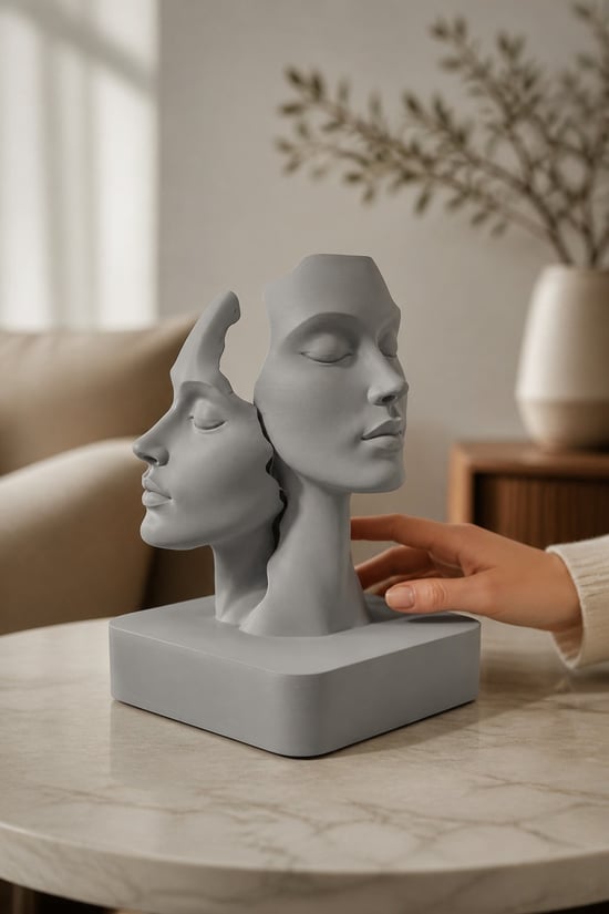 İkiliğin Yüzleri Figürlü Minimalist Dekoratif Biblo Gri