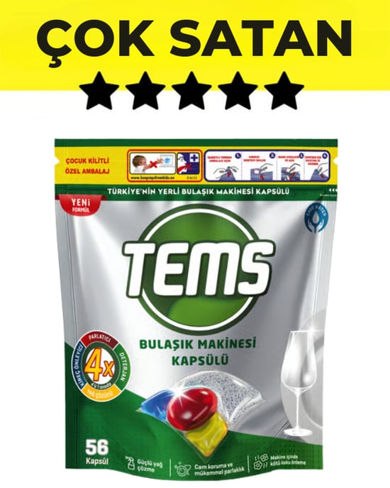TEMS 4 Etkili Bulaşık Makinesi Kapsül Deterjanı 56 Adet