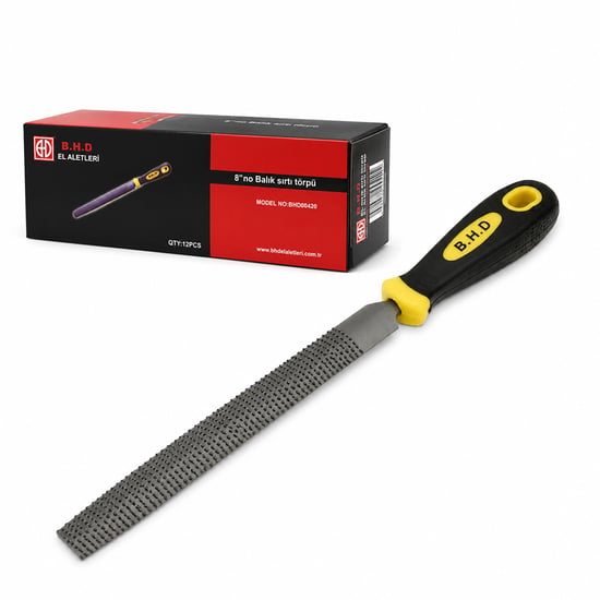 Bhd-00420 ( 8" İnc ) ( Balık Sırtı ) Ağaç & Metal Törpüsü ( Metal Eğe ) ( Kauçuk Plastik Saplı )