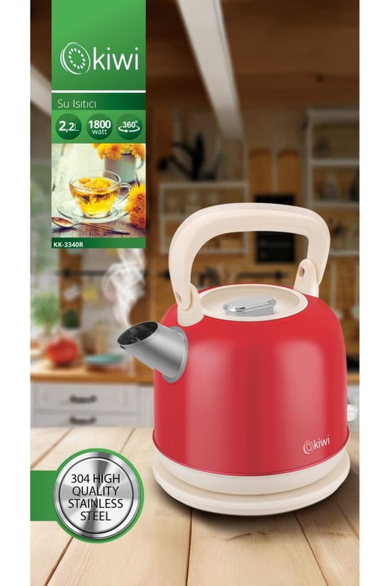 Kiwi Kk-3340 Paslanmaz Çelik Retro Su İsıtıcı Kettle 2,2 Litre
