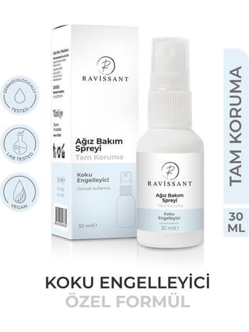 Ravissant Ağız Kokusu Giderici Önleyici Sprey 30 ml (Alkolsüz) Ağız Bakım Ferahlatıcı Tazeleyici Nane Aromalı