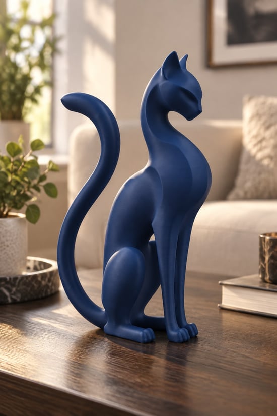 Kedi Anıtı Figürlü Dekoratif Biblo Lacivert