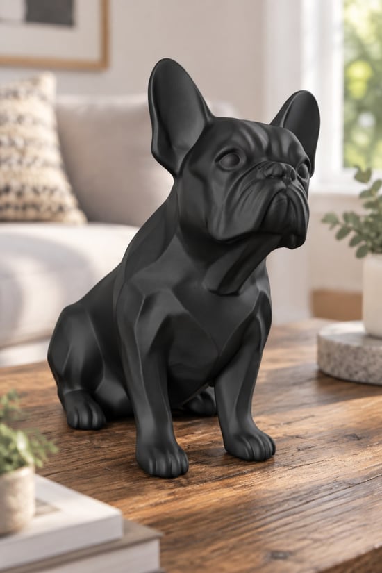 Fransız Bulldog Figürlü Dekoratif Biblo - 19cm Siyah