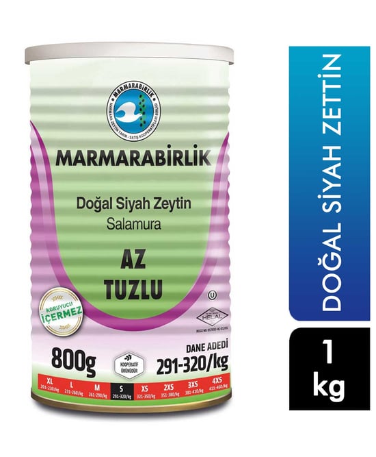 Marmara Birlik Siyah Zeytin 800g Az Tuzlu (291-320) Teneke