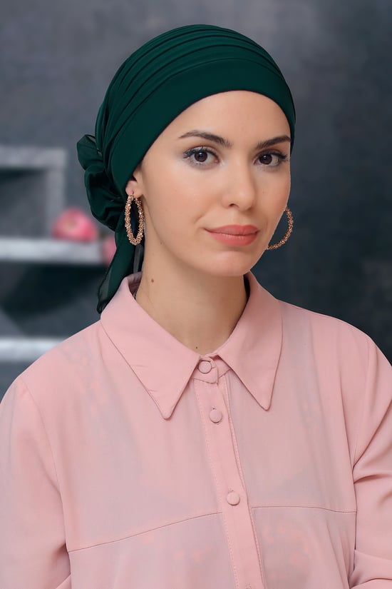 Hürrem Bone Zümrüt Pratik Hazır Geçmeli Tesettür Bone Sandy Kumaş Pileli Nervürlü Güllü 1806_37