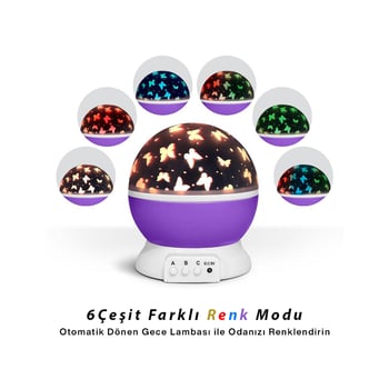 Star Master Solarvita Sv-1046 ( Otomatik Dönerli ) (ay & Yıldız Görselli) Gece Lambası ( Pilli & Usbli ) ( Renk & Desen Değiştirme ) ( Input:5.5v & Output:4.5v)