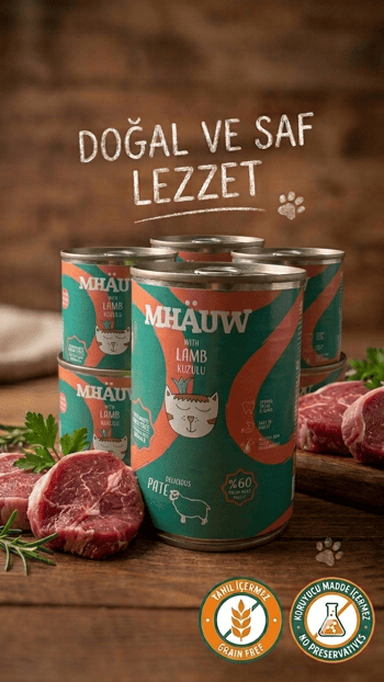 Mhauw Kuzulu %60 Gerçek Et Kedi Konserve Maması 400g Tahıl ve Koruyucu İçermez