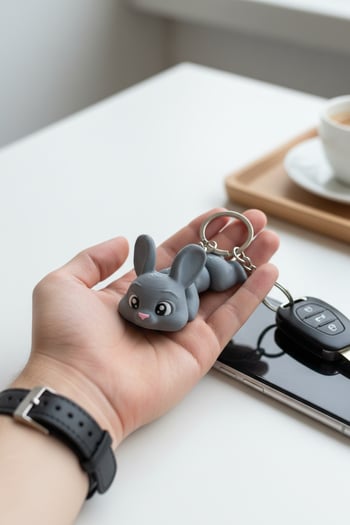 Sevimli Tavşan Figürlü Hareketli Anahtarlık
