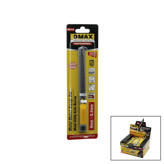 Dmax Dmx-4744 ( Dar= 9mm X 0.4mm ) ( Metal Gövde ) Falçata Maket Bıçak ( 3x Keskinlik ) (cep & Kemer Askı Kancalı )