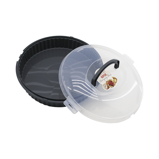 Qlux L-00653-2 Vista (yuvarlak) Pasta & Börek Kabı Fanus (antrasit Gri Plastik Kap) (şeffaf Plastik Kilitli Kapak) (taşıma Kulplu)