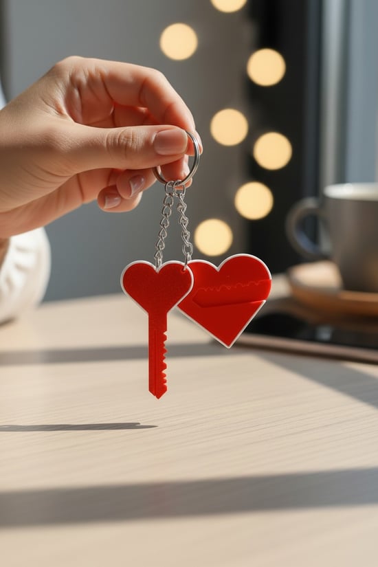 Kalp ve Anahtar Figürlü Çift Anahtarlık